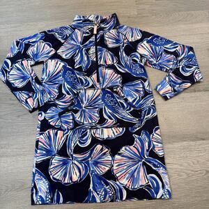 Lilly Pulitzer Girl Medium In Reel Life MINI SKIPPER POPOVER DRESS Half Zip